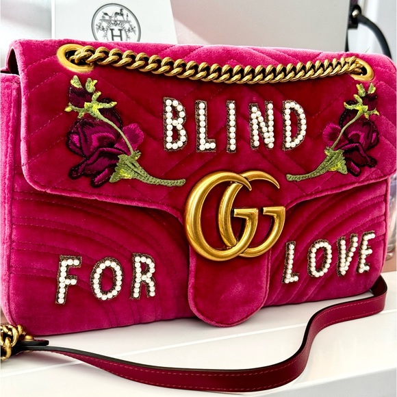 SOLD Pink Velvet Gucci Blind For Love Marmont Bag - Picture 2 of 12